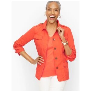 TALBOTS Montauk Twill Jacket Small Red Orange NEW Cotton Utility Casual Preppy
